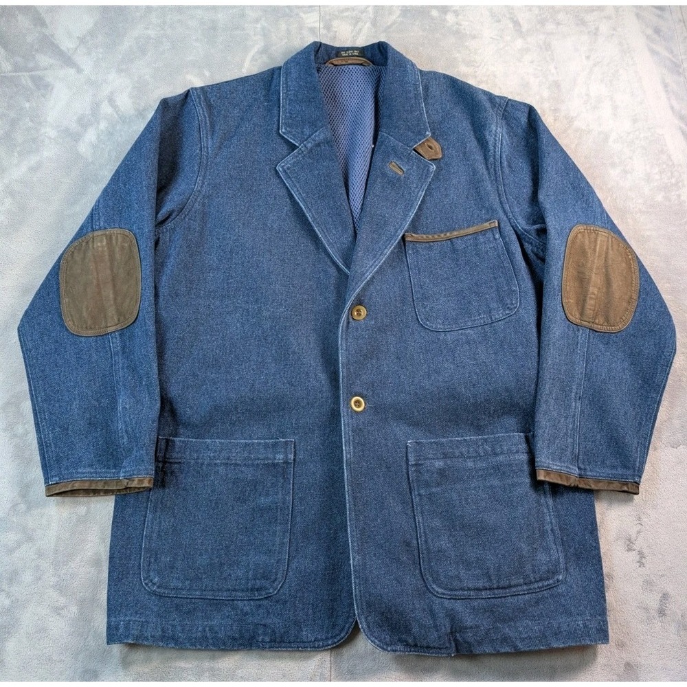 Vintage Denim Jean Chore Barn Trucker Western Work Jacket Elbow Patch Medium